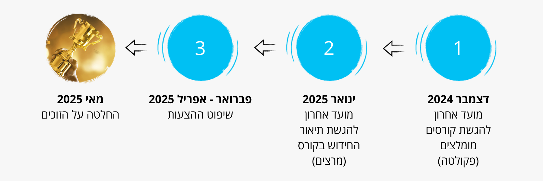 לוח זמנים, פרס תשפ"ה: 1. דצמבר 24 מועד אחרון להגשת קורסים מומלצים (פקולטה), 2. ינואר 25 מועד אחרון להגשת תיאור החידוש בקורס (מרצים), 3. פברואר-אפריל 25 שיפוט ההצעות, 4. מאי 25 החלטה על הזוכים